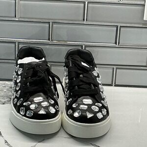 Lauren Lorraine Lolina Black Crystal Embellished Sneakers Women's Size 6.5